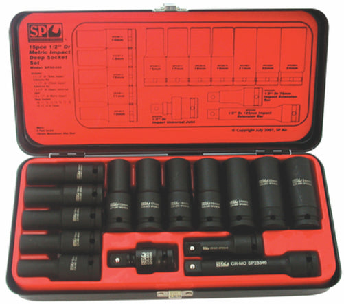 SP Tools Deep Socket Set Impact 1/2 Dr 6pt 15pc Metric