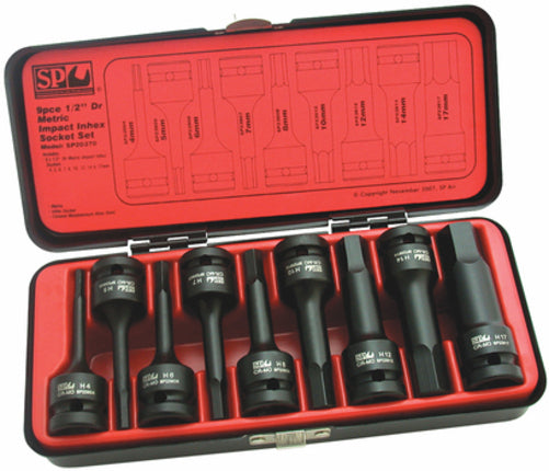 SP Tools Socket Set Impact 1/2 Dr Inhex 9Pc Metric