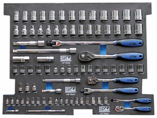 SP Tools 81pc Metric/SAE EVA Foam Tray-Socket & Accessories Included