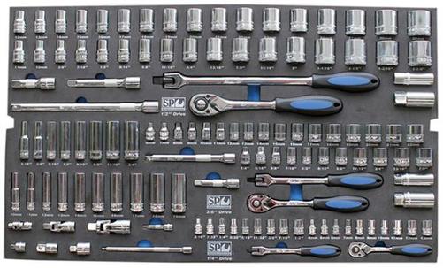 SP Tools 122pc Metric/SAE EVA Foam Tray-Socket & Accessories Included