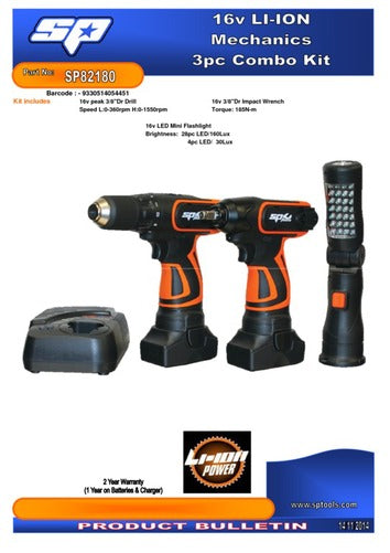 SP Tools 16v Mechanics 3pc Combo Kit