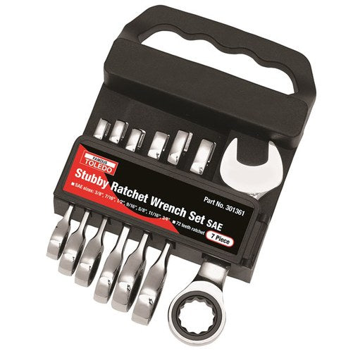Toledo Ratchet Wrench Set Fixed Head Stubby - SAE 7 Pc. (3/8""-3/4""mm)