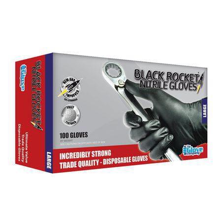 ROCKET TGC Black Rocket Nitrile Gloves  Large 100 Pack 130003