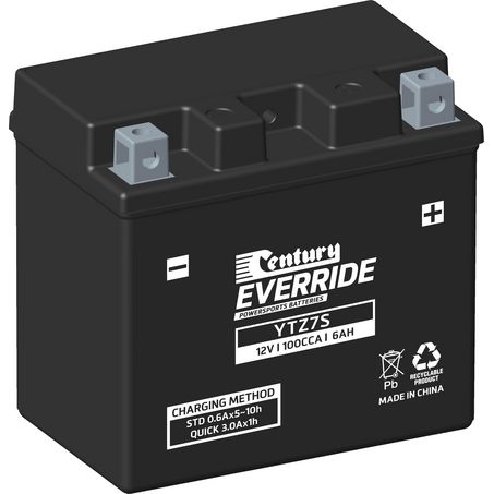 EVERRIDE Century EverRide AGM VRLA Motorcycle Battery 12V 6AH 18 Month Warranty YTZ7S
