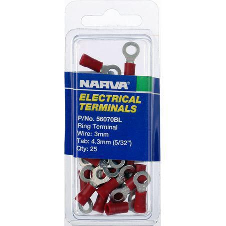 Narva Crimp Terminal Ring Red Insulated 4.3mm - 25 Pce