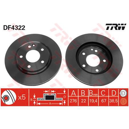 TRW Disc Brake Rotor 276mm 19.4 Min