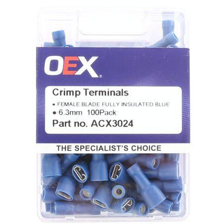 OEX Crimp Terminal Female Blade Blue Terminal Entry 6.3 x 0.8mm Vinyl 100