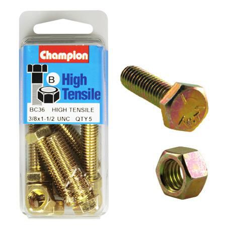CHAMPION AUTO PARTS Champion Screw & Nut Pack 1-1/2in. x 3/8in. UNC BC36