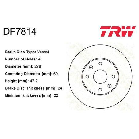TRW Disc Brake Rotor 278mm x 22 Min