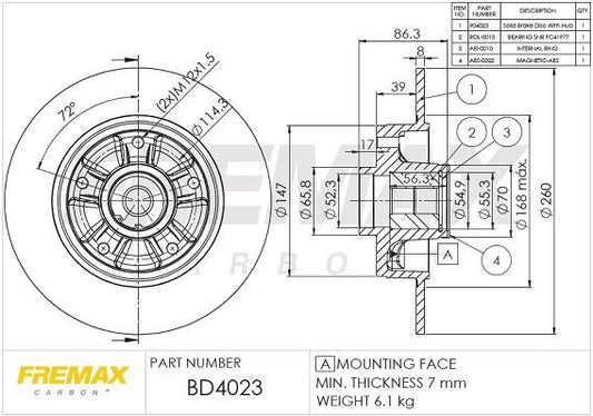 FREMAX BRAKE ROTOR SOLID EACH REAR BD-4023