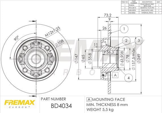 FREMAX BRAKE ROTOR SOLID EACH REAR BD-4034