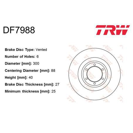 TRW Disc Brake Rotor 300mm x 25 Min (C/Hole 88mm)
