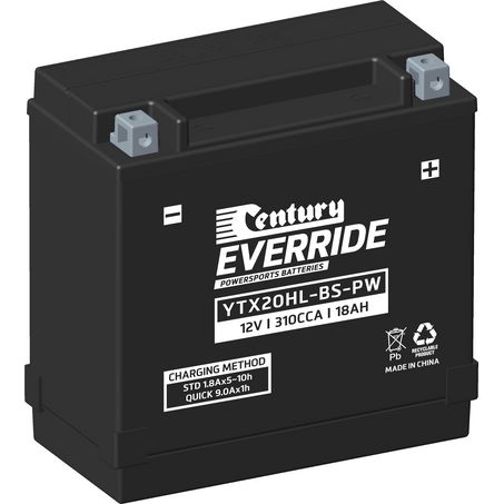 EVERRIDE Century EverRide AGM VRLA Motorcycle Battery 12V 18AH 18 Month Warranty YTX20HL-BS-PW