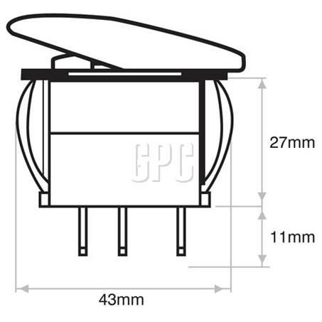 Narva SEALED ROCKER SWITCH MOMENTARY ON/OFF/MOMENTARY ON DPDT (CONTACTS RATE