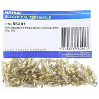 Narva CRIMP TERMINAL FEMALE BULLET BRASS TERMINAL ENTRY 4MM 100 PCE