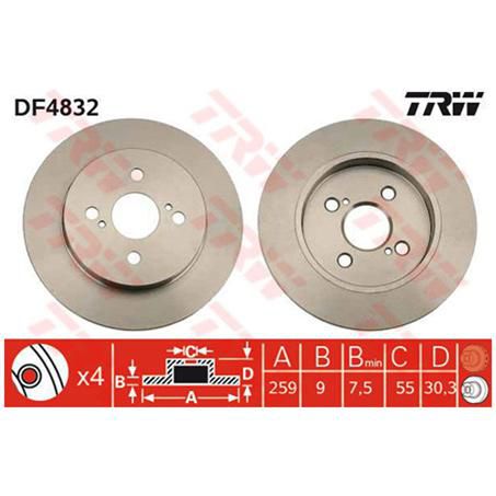 Brake Rotor 259mm X 7.5 Min DF4832S