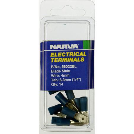 Narva Crimp Terminal Male Blade Blue Insulated 6.3mm - 14 Pce