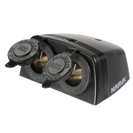 Narva HEAVY DUTY TWIN SURFACE MOUNT ACCESSORY SOCKETS - BLACK