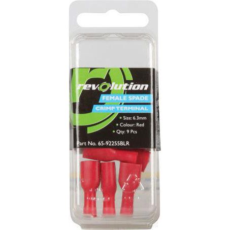REVOLUTION UNITS Revolution Female Spade Terminal Red 6.3mm Fully Insulated 9Pk 65-92255BLR