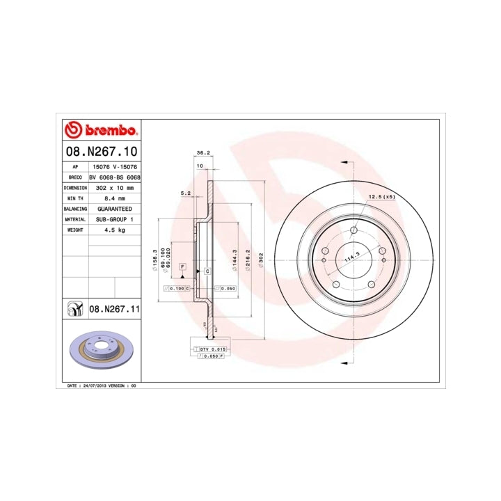 D/ROTOR RR CIT MITSI ASX OUTLANDER 302*10*8.4 SOL 5STUD 69id 36HT - 08.N267.11