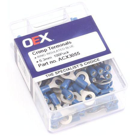 OEX Crimp Terminal Ring Blue ID 6.3mm Vinyl 100 Pce