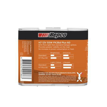 Repco H7 Headlight Bulb 12V 55W 60+ Bl RH7P60BL2