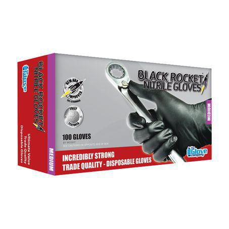 ROCKET TGC Black Rocket Nitrile Gloves  Medium 100 Pack 130002