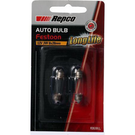 Repco 8X28 Festoon Globe 12V 3W SV7.8 Pack of 2 R263BLL