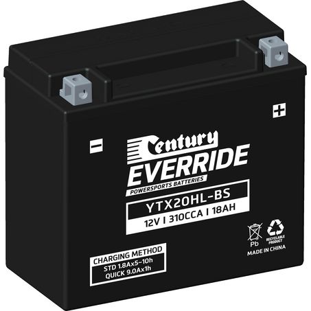 EVERRIDE Century EverRide AGM VRLA Motorcycle Battery 12V 18AH 18 Month Warranty YTX20HL-BS
