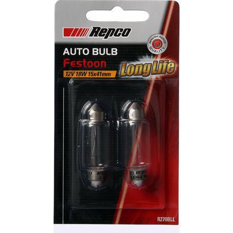 Repco 15X41 Festoon Globe 12V 18W SV8.5-8 Pack of 2 R270BLL