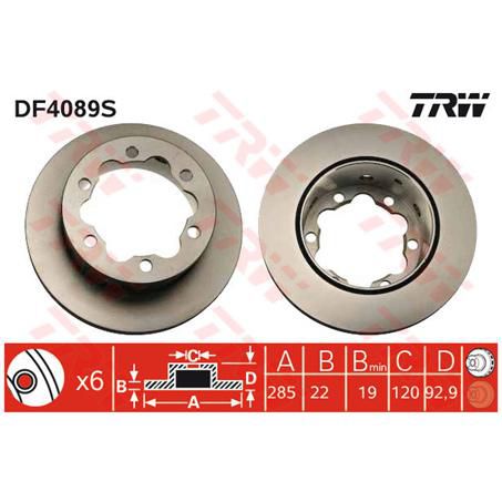 TRW Disc Brake Rotor 285mm x 19 Min