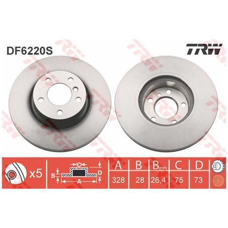 TRW Disc Brake Rotor 328mm x 26.4 Min - DF6220S