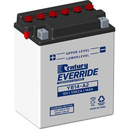 EVERRIDE Century EverRide Motorcycle Battery 12V 14AH 18 Month Warranty YB14-A2