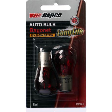 Repco P21/5W Bayonet Red Off-set pins Globe 12V 21/5W BAY15d Pack of 2 R387BLL