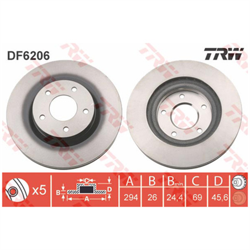 TRW Disc Brake Rotor 294mm x 24.4 Min