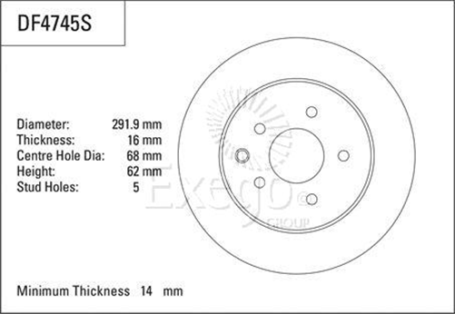 TRW Disc Brake Rotor 291.8 X 14 Min