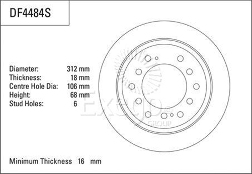 TRW Disc Brake Rotor 312mm x 16 Min