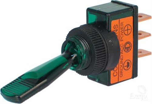 Narva Toggle Switch Off/On SPST Green Illuminated (Contacts Rated 20A @ 12V)