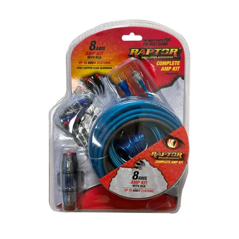 Raptor 8 Gauge Mini ANL Amplifier Wiring Kit | Complete 8GA Power & RCA Kit for Up to 600W RMS Systems