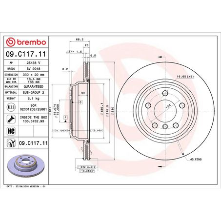 Brembo Prime UV Coated Brake Rotor - 09.C117.11