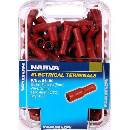Narva CRIMP TERMINAL FEMALE BULLET RED TERMINAL ENTRY 4MM VINYL 100 PCE