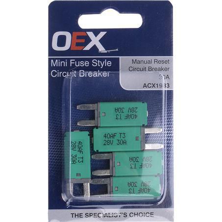 OEX Mini Fuse Style Circuit Breaker Manual Reset 30A