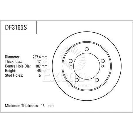 TRW Disc Brake Rotor 287mm x 15 min