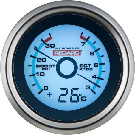 Redarc EGT and boost/pressure gauge with optional temperature display
