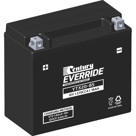 EVERRIDE Century EverRide AGM VRLA Motorcycle Battery 12V 18AH 18 Month Warranty YTX20-BS