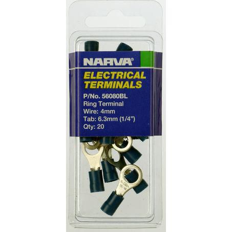 Narva Crimp Terminal Ring Blue Insulated 6.3mm - 20 Pce