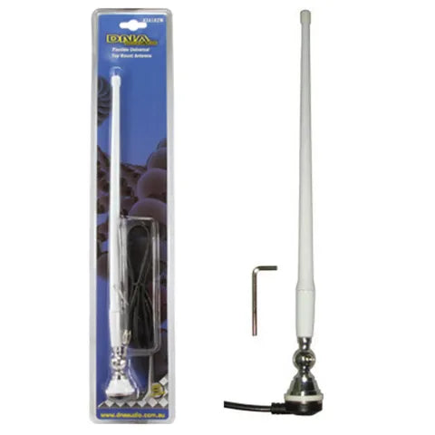 Universal 360mm Flexible AM/FM Antenna | White Whip Mast | 6.3mm Male Plug