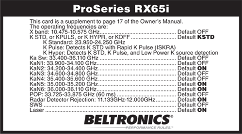 Beltronics RX65i NZ Spec Radar Dedector