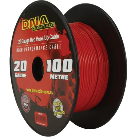 DNA 20 AWG Hook-Up Wire | Red Stranded Copper Cable | 100 Meter Roll