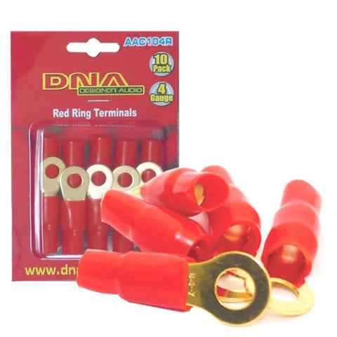4 AWG Red Ring Terminals (10-Pack) | Copper, Insulated, Heavy-Duty Battery Lugs